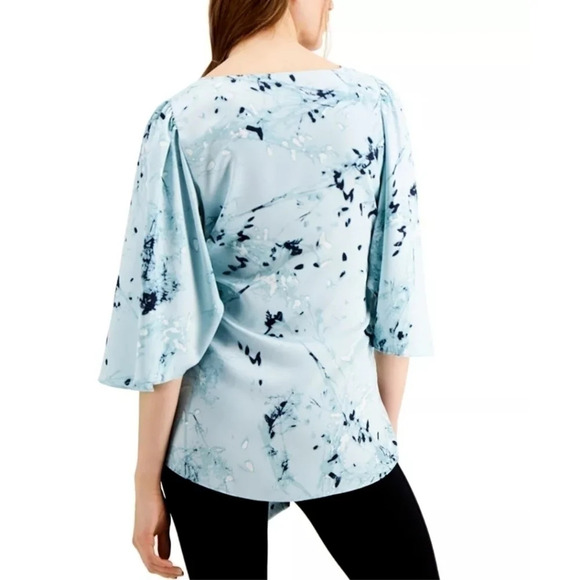 ✨️4/$20. NWT ALFANI Floral Printed Tie-Front Satin Butterfly Sleeve Blouse, S - Picture 3 of 11